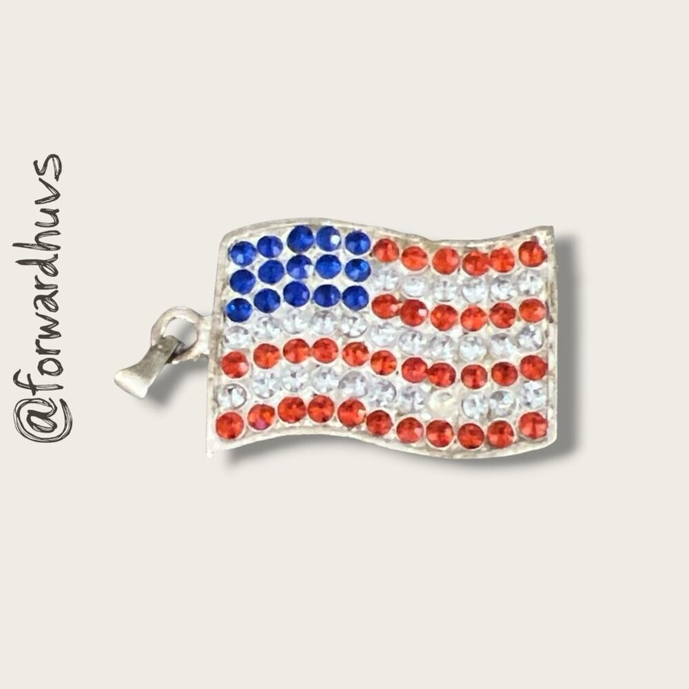 Vintage Rhinestone Embellished USA Patriotic Flag Pendant | NO CHAIN